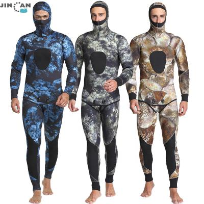 China Camouflage Antibacterial Custom Neoprene 2 Piece Free Zipper 3mm 5mm 7mm 10mm Hood Yamamoto Long Sleeve Suit Men Scube Freediving Spearfishing Wetsuit for sale