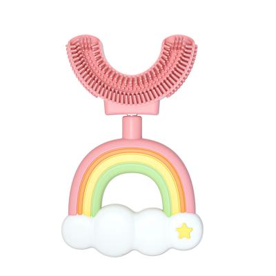 China Silicone U Shaped Manual Baby Kids Toothbrush Oral Cleaning Mouth Containing Toothbrush for sale