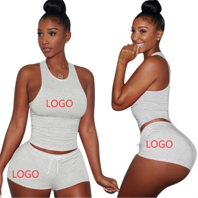 China 2021 New Fashion Breathable LOGO Women Sports Equipment Custom Made Short Two Piece Set QUICK DRY Solid Two Piece Suit for sale