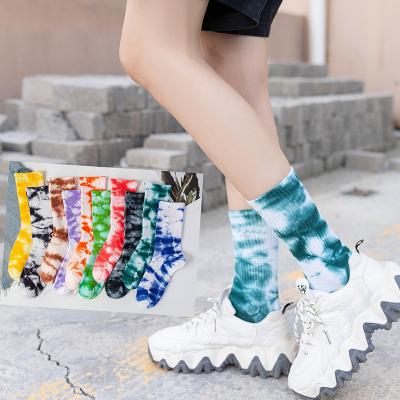 China 2021 New Fashion Knot Dyed High-Tube Breathable Cotton Sports Student Sheer Socks for sale