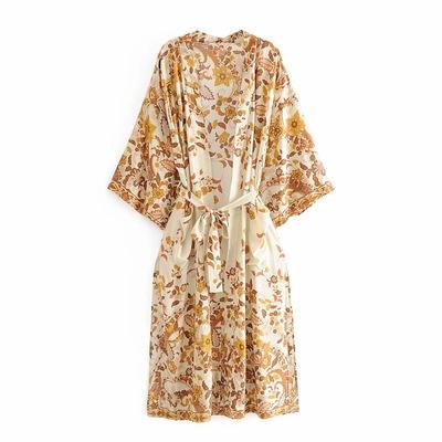 China New beautiful waterproof floral print kimono dresses cardigan style women rayon summer bohemian clothing for sale