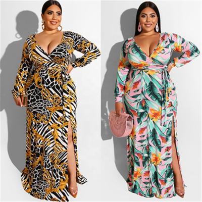 China 2021 Breathable Women Plus Size Ruffle V Neckline Floral Layered Casual Dresses Plus Size Women Clothing for sale