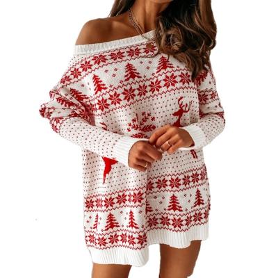 China New Women Anti-wrinkle Knitted Pullover Sweater Plus Size Long Sleeve Dress Ladies Christmas Jacquard Autumn Winter Computer Knitted 2021 T/T for sale