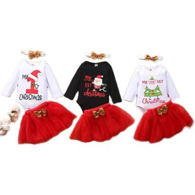 China 2021 Autumn Best-Selling Baby Girls Christmas Three-Piece Set Dress Breathable Sequined Bow Tulle Skirt for sale