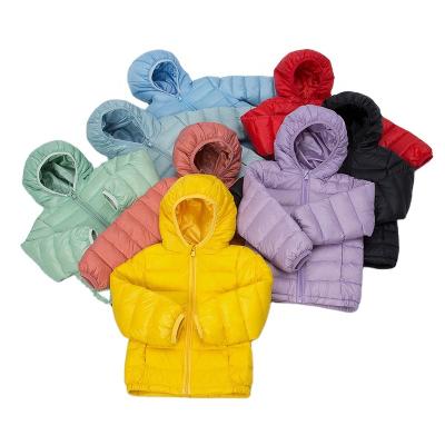 China New IDS Anti-shrink light and thin down hooded jacket for baby boy girls long sleeve kids winter coat for sale