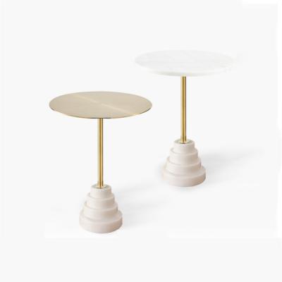 China Multi-fuction luxury modern Nordic marble gold black white stainless steel round marble low coffee table for sale