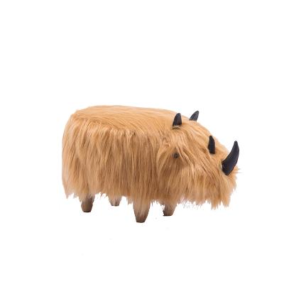 China Hot Selling Living Room Furniture Removable Decorative Animal Children's Stool Long Haired Rhino Stool for sale