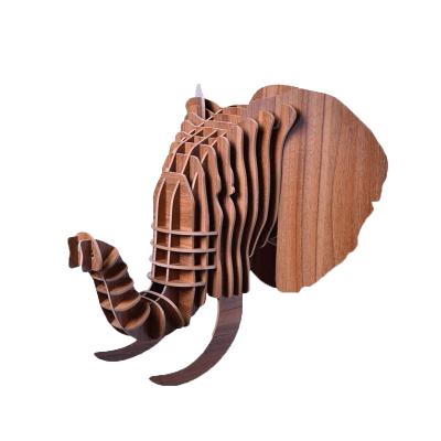 China Modern Nordic Simple Creative Wooden Elephant Head 3D Animal Wall Art Hanging Trophy for sale