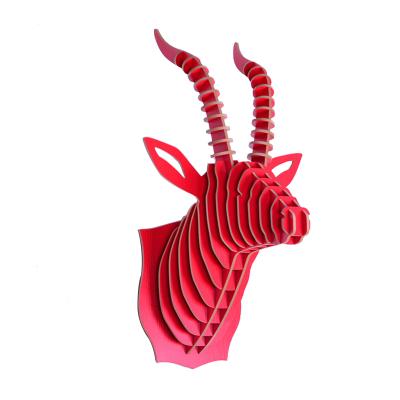 China Modern Nordic Creative Simple Wooden The Antelope Head 3D Animal Wall Art Hanging for sale