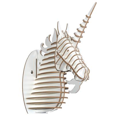 China Modern Nordic Creative Simple Wooden Wall Art Hanging 3D Unicorn Animal Head for sale