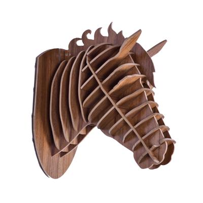 China Modern Nordic Simple Creative Wooden Horse 3D Head Animal Wall Art Hanging for sale