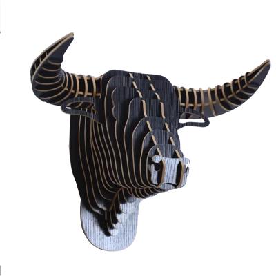 China Modern Nordic Creative Simple Wooden Animal Wall Art Hanging Bull's Head 3D for sale