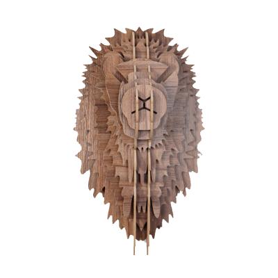 China Modern Nordic Creative Simple Wooden Wall Art Hanging of Lion Animal Head 3D for sale