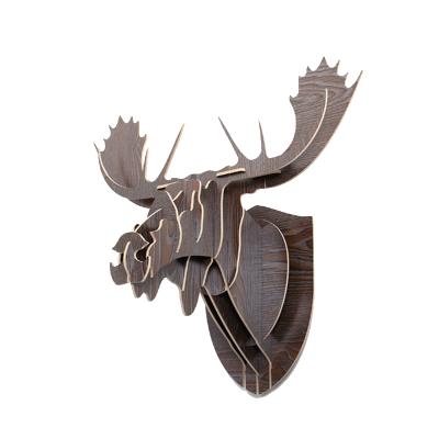 China Modern Nordic Simple Creative Wooden Reindeer Head 3D Animal Wall Art Hanging for sale