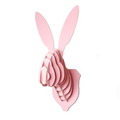 China Modern Nordic Simple Creative Wooden Rabbit 3D Head Animal Wall Art Hanging for sale