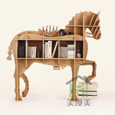 China Modern Art Craft Wood Creative Animal Shaped Wooden Tea Table Horse Shelf for sale