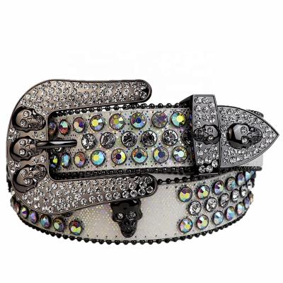 China Rhinestone Bling Bling belt trend cowboy glitter skull leather belt new crystal studded western bling men's rhinestone belt factory direct sales for sale