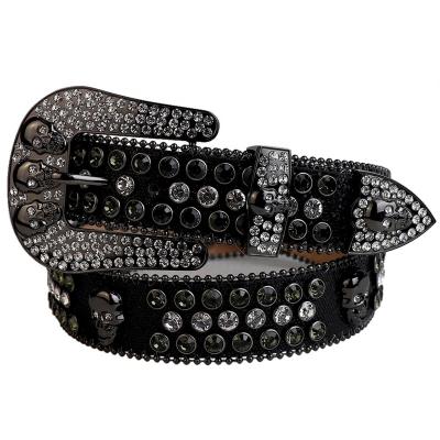 China Basic Rhinestone Bling Belt Black Diamond Glitter Skull Cowgirl Crystals Toddler Kids Western Belt with Rhinestone Studded Famous Brand for sale