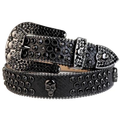 China Basic Black Rhinestone Designer Mens Cowgirl Rhinestone Embedded Belts With Skull Studded Youth Boys Kids Belt Western Bling Custom With Name for sale