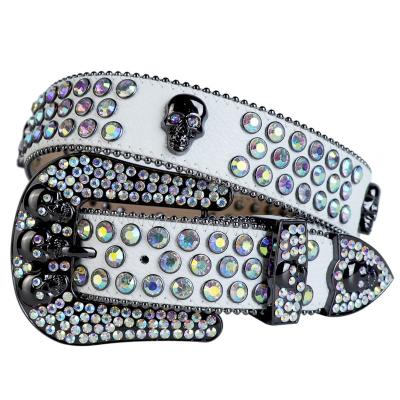 China Clothing Accessories 2022 Luxury Crystal Women's Belts Men's Unisex Western Rhinestone Skull Diamond Studded Leather Belt Famous Brand for sale