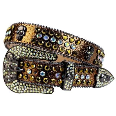 China Bling Bling Belt Rhinestone Western Belts Cowboy Skull Shining Leather Diamond Studded Crystal Belt Designer Belts Women Men Unisex for sale