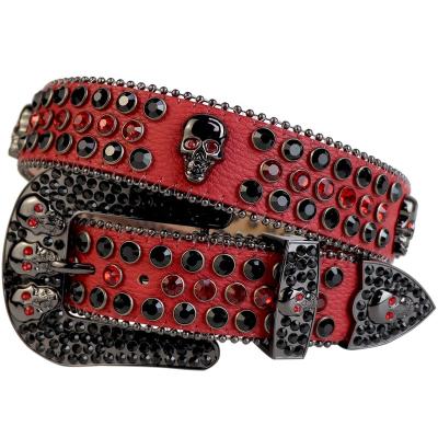 China Bling Bling Rhinestone Belt Fashion PU Leather Skull Studded Design Belt Western Cowboy Cowgirl Rhinestone Belt for sale