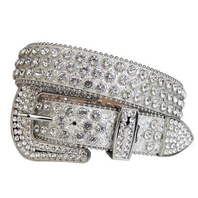 China 2021 Designer Cowhide Belts Mens Toddler Belts Mens Rhinestone Famous White Cheap Cowgirl Rhinestone Brand Glitter Belt Bling Leather Western Belt for sale