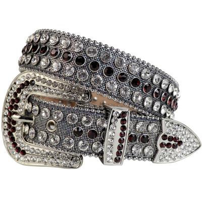 China 2021 New Custom Cowhide Men's Diamond Belt Big Buckle New Glitter Brand Designer Kids Belts With Rhinestone Studded Wholesale for sale