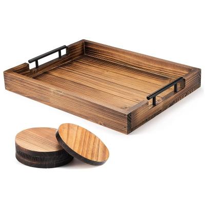 China Stocked Market Best Selling Small Home Furniture American Decoration Breakfast Cafe Wood Serving Tray With Handle for sale