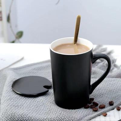 China 400ml Espresso Mug Stocked Ceramic Coffee Mug With Lid And Spoon for sale