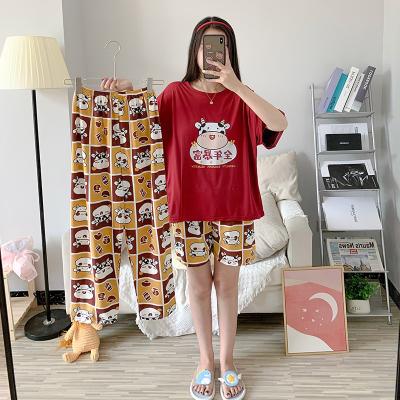 China New QUICK DRY Cotton 3pcs Suit Set Casual Comfortable Pajamas Sleepwear Women Sleep Uses Ladies Pajamas for sale