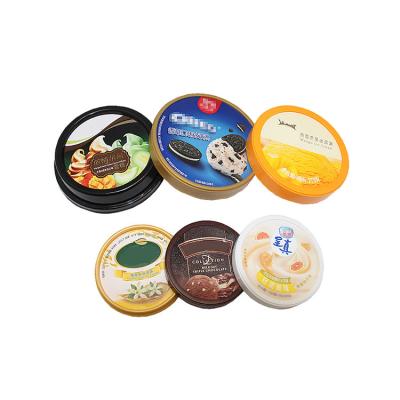 China 100ml IML Plastic Frozen Yogurt Lid Ice Cream Plastic Lid With Spoon for sale