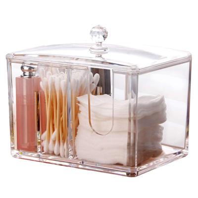 China Amazon Viable Hot Selling Acrylic Clear Cotton Swab Holder Makeup Cottonswab Dispenser Container Case With Lid for sale