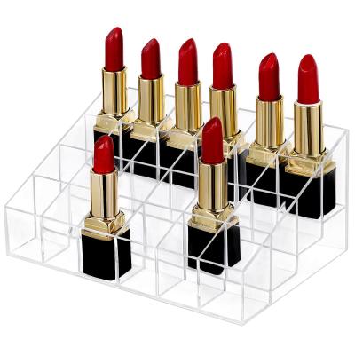 China Amazon Selling Acrylic 24 Spaces Lip Gloss Display Hot Selling Desktop Case Organizer Cosmetic Lipstick Holder for sale