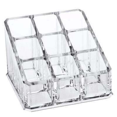 China Best Viable Lipstick Holder Selling Makeup Rack 9 Clear Acrylic Lip Gloss Storage Box Desktop Dustproof Lipstick Holder for sale