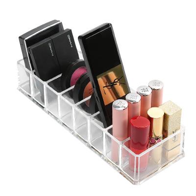 China Viable Factory Wholesale Contract 8 Spaces Clear Acrylic Lipstick Blushes Highlighter Bars Eyeshadow Palette Makeup Organizer for sale