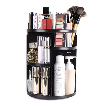 China Skin Care Product Desktop Acrylic Black Cosmetic Stand Makeup Storage Box Viable Rotating Cosmetic Storage for sale