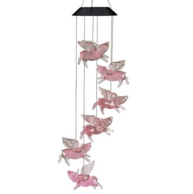 China Multifunctional Flying Pig Wind Rings Solar Powered LED Lamp Waterproof Hanging Ornament with Multicolor Light for Home Decor Solar Lights for sale