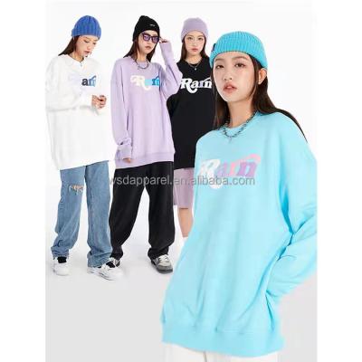 China Anti-pilling fall women's wear hoodie 2021 casual soft loose round top fashion couples hoodie purple round neck long sleeve new for sale