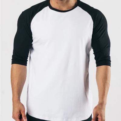 China Anti-Wrinkle 100%cotton 3/4 Sleeve Two Tone T-shirt Plain Black And White Wholesale In Stock for sale