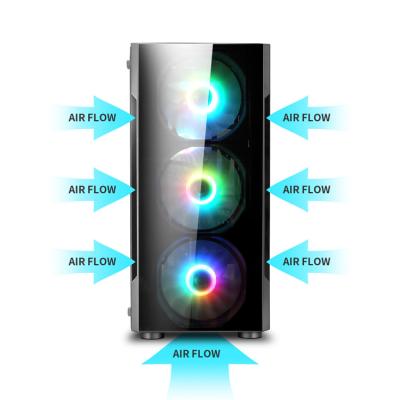 China With Fan Tempered Glass Panel Hot Selling Gaming Cabinet Beautiful Full With ARGB Fan Computer PC Case M-ATX Mini ITX Gaming Case for sale