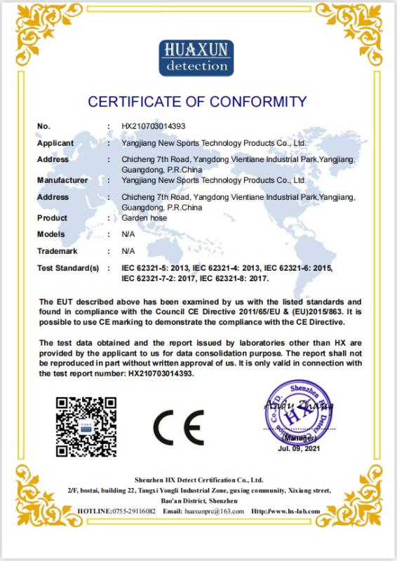 CE - Yangjiang New Sports Technology Products Co., Ltd.