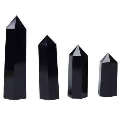 China China Hot Sale Natural Feng Shui Healing Stone Folk Gemstone Open Black Shungite Crystal Obsidian Wand Tower Point Decoration for sale