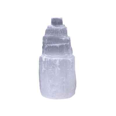 China Beautiful Mini Selenite Skyscraper Selenite Tower White Lamp Crystal Gypsum Point from Europe for Home Decoration Supply Items Gift for sale