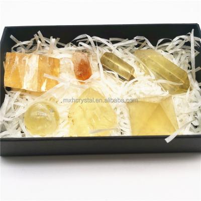 China Crystal Point Wand Mineral Specimen Yellow Citrine Quartz Healing Europe Group Ore Seven Chakras Therapy Pyramid Stone Rough Set for sale