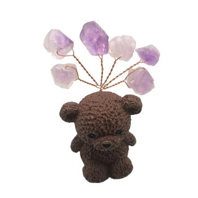 China Hot Selling Natural Europe Fortune Little Brown Bear Amethyst Trees For Christmas Gift for sale