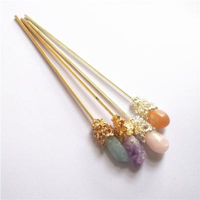 China New Design China Wholesale Price Amethyst Rose Quartz Aquamarine Crystal Hairpin Natural Rough Women For Girl Gift for sale