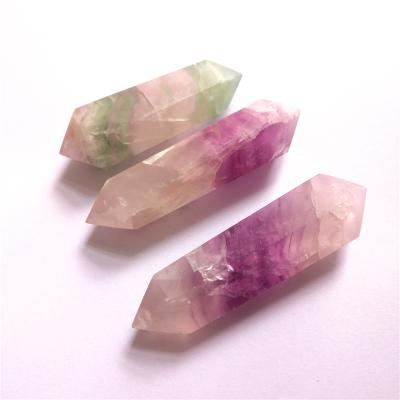 China China Wholesale High Quality Natural Healing Point Fluorite Colorful Double Trick Magic Wand From China For Decoration for sale