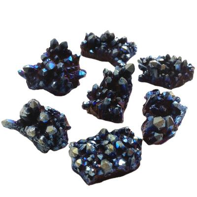 China China New Arrivals Natural Crystal Raw Specimen Plated Small Cluster Aura Quartz Cluster For Home Dark Blue Decoration for sale