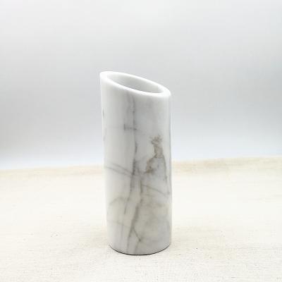 China Art Decor Nouveau-design Desktop Planter Vase White Marble Flower Vase for sale